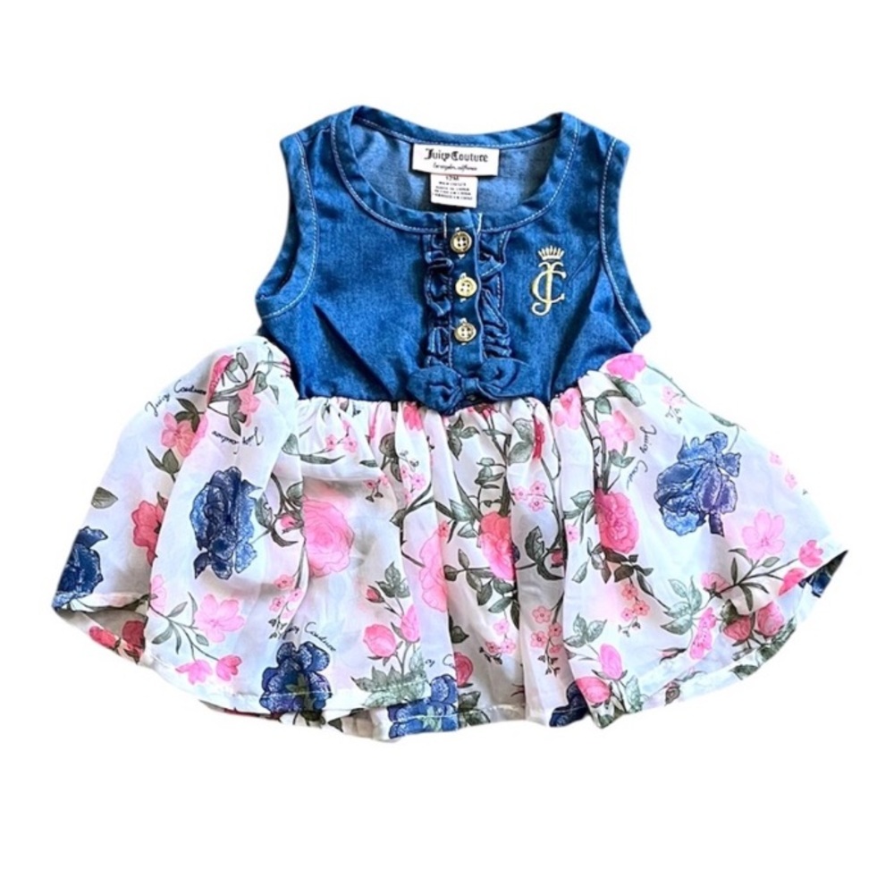 Juicy Couture Blue Denim and Floral Dress Size 12M